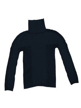 ISSEY MIYAKE Turtleneck Sweater Navy Blue Ribbed Knit Top